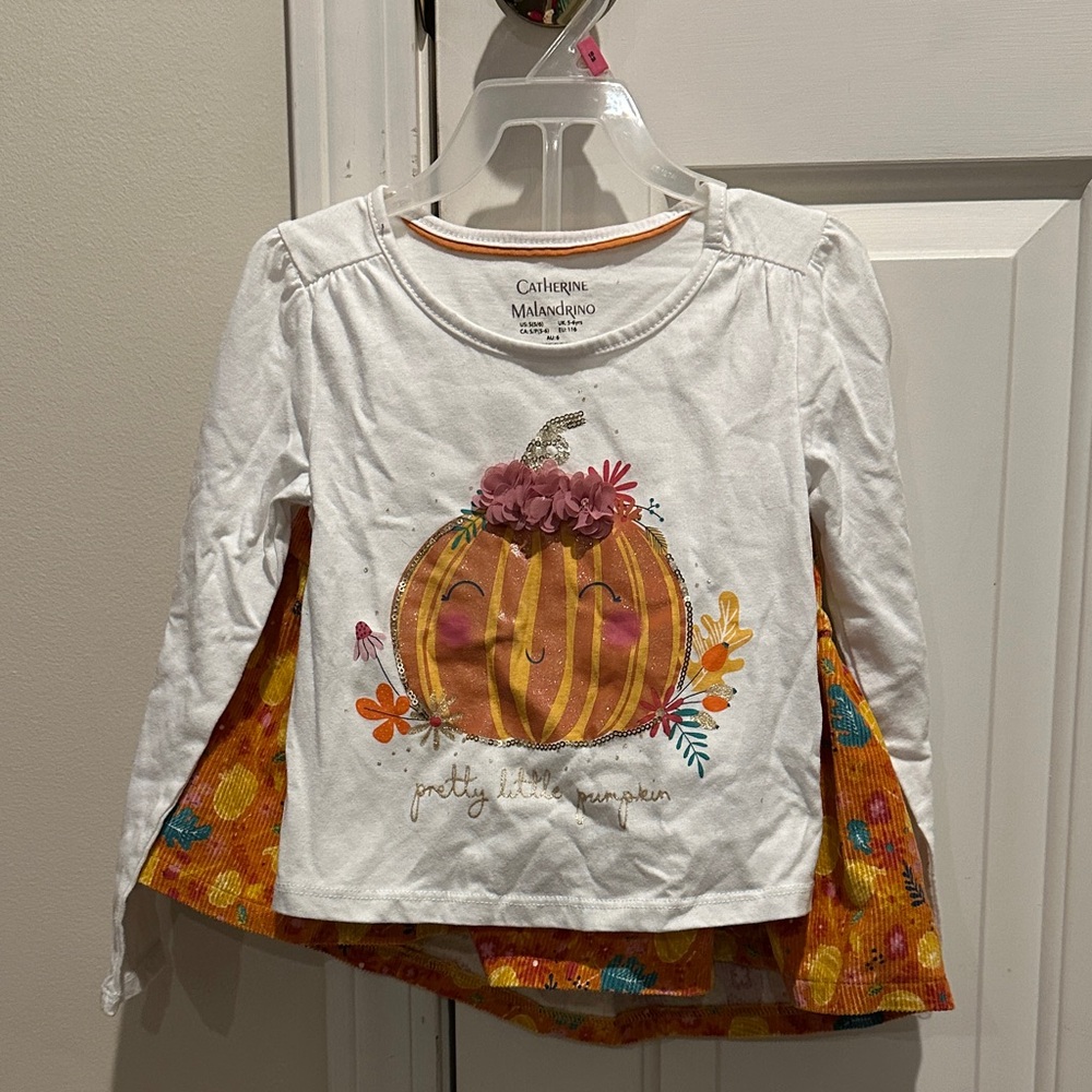 Catherine Malandrino White Top with Pumpkin Design